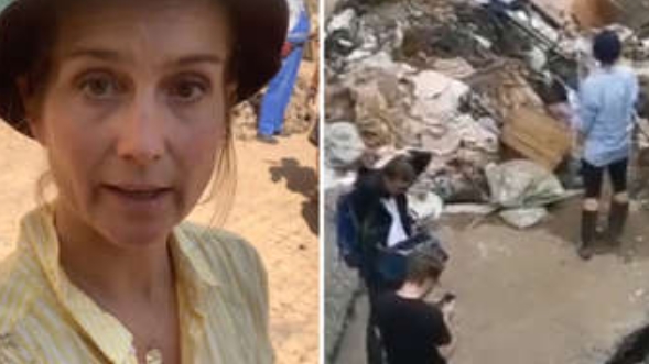 (ВИДЕО) Отпуштена новинарка оти намерно се мачкала со кал за да претстави дека помага во расчистувањето по поплавите во Германија