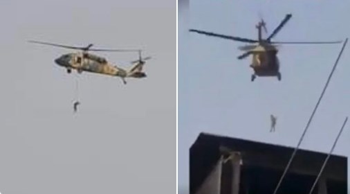 (ВИДЕО) Талибанците бесат човек од заробен американски хеликоптер