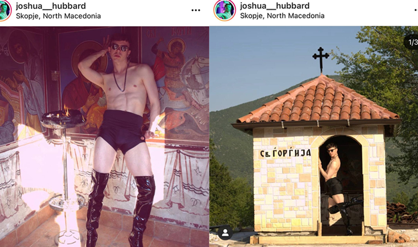 (ФОТО) Грозоморни слики од црквата Св. Ѓорѓија: Член на ЛГБТ заедницата се исмева со религијата!
