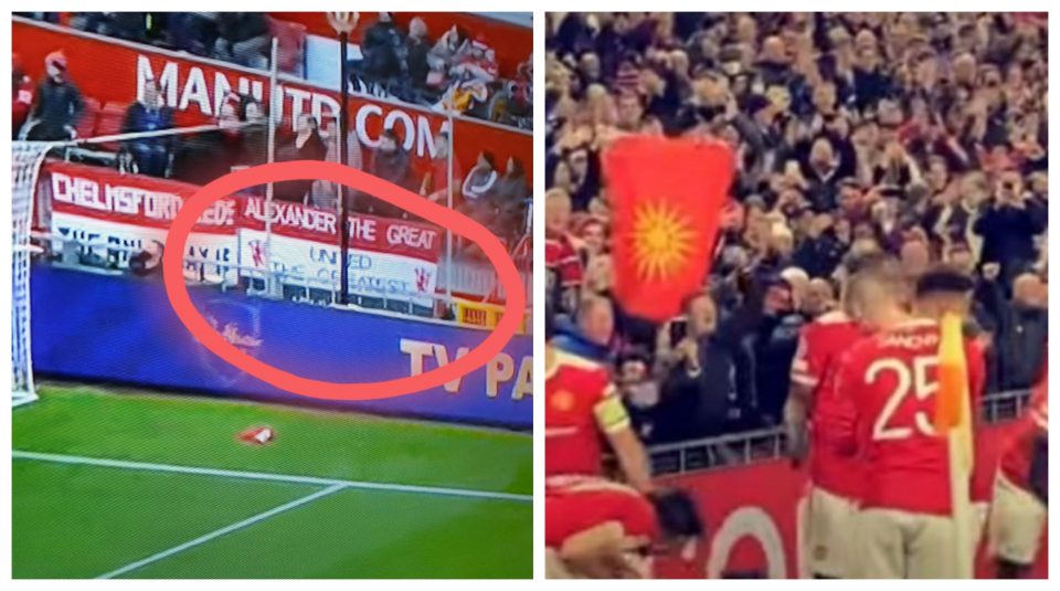 (ФОТО) Македонски транспарент на вечното дерби меѓу Ливерпул и Манчестер Јунајтед