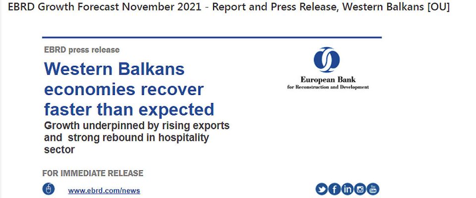 ЕБОР предвидува раст на македонската економија од 4,0 отсто во 2021 и 2022 година