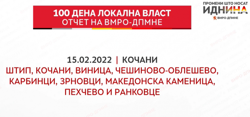 (ВО ЖИВО) 100 дена локална власт- отчет на градоначалници на ВМРО-ДПМНЕ во Кочани