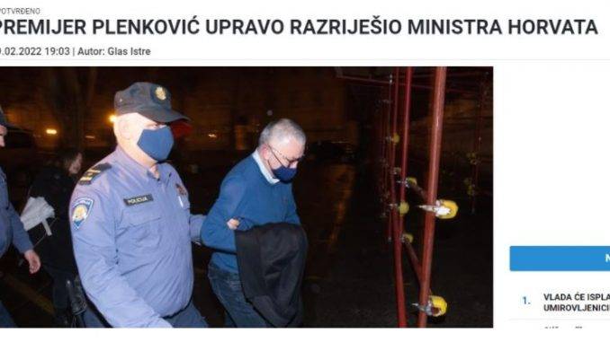 Хрватскиот премиер го разреши уапсениот министер Хорват