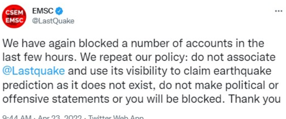 ЕМЦС блокира профили на Твитер поради лажни предвидувања