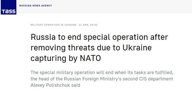 Руски функционер вели дека „операцијата ќе заврши кога ќе престанат заканите од НАТО“