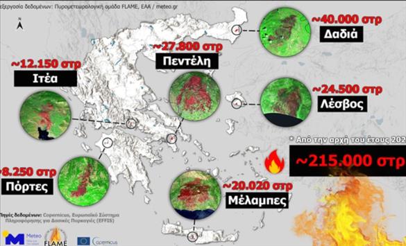 Пожарите во јули во Грција зафатиле над 13.000 хектари површина