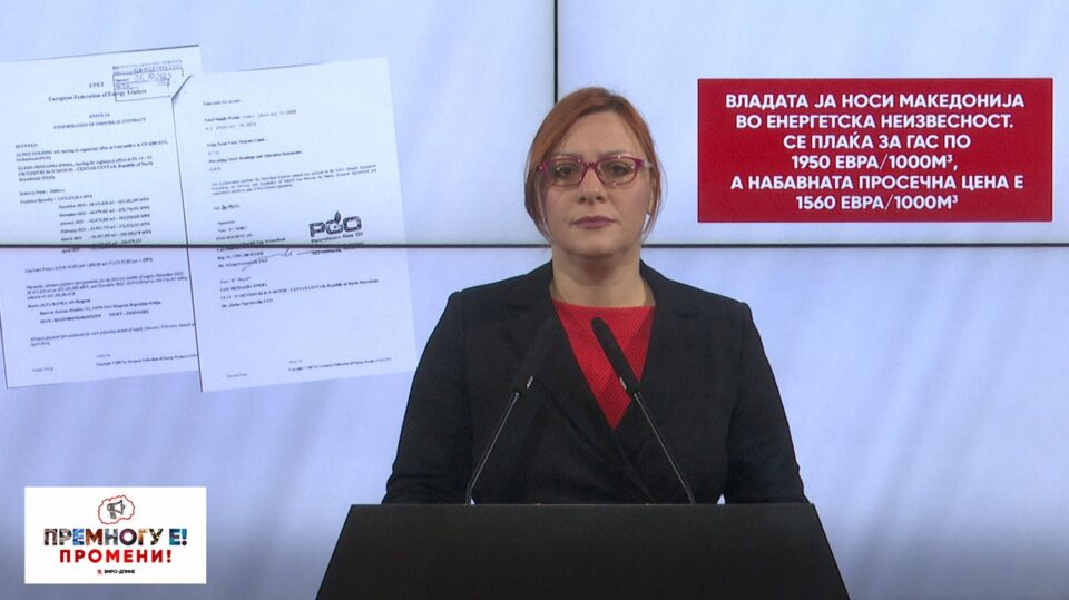 (ДОКУМЕНТ) Димитриеска Кочоска: СДС ја одби помошта за набавка на гас по цена од 850 евра, а од почетокот на грејната сезона е купуван по цена од 1560 евра
