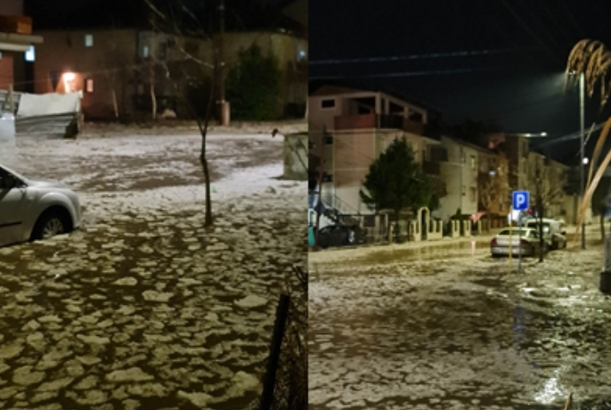 (ВИДЕО) Силно невреме во Струмица: Паѓаа парчиња град, улиците под вода