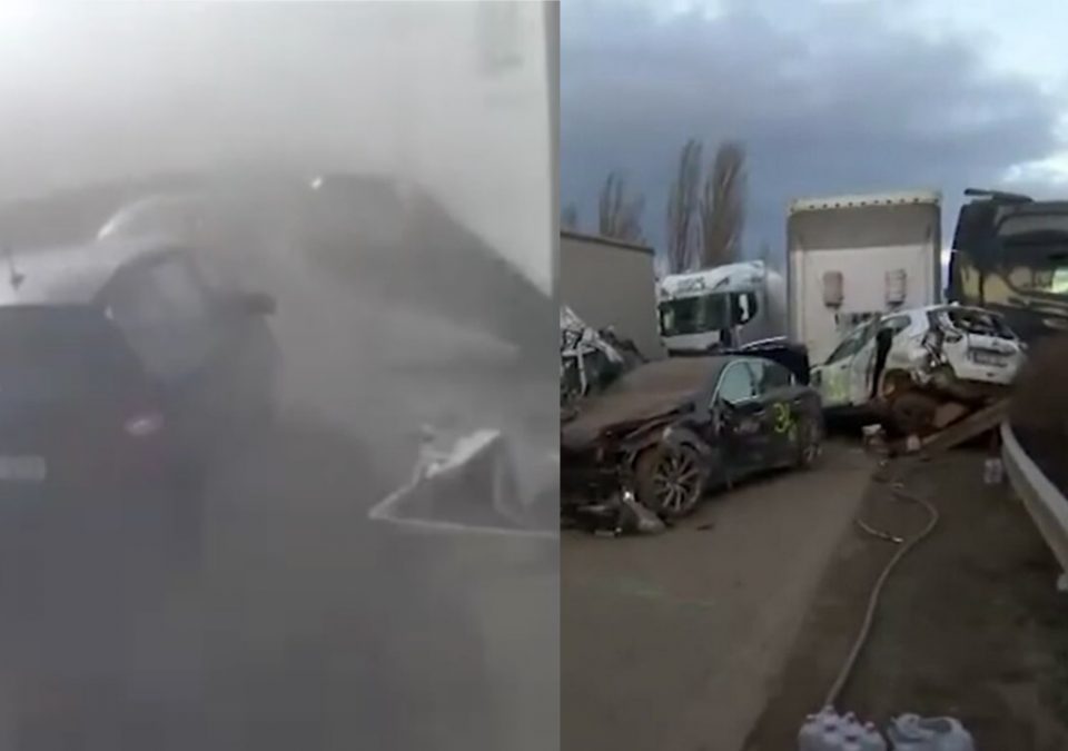(ВИДЕО) Се судрија 43 возила: Излезе снимка од страшниот верижен судир во Унгарија