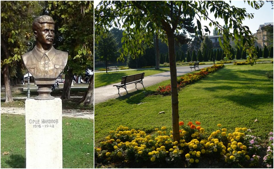 Одземен дел од споменикот на Орце Николов во Градскиот парк во Скопје