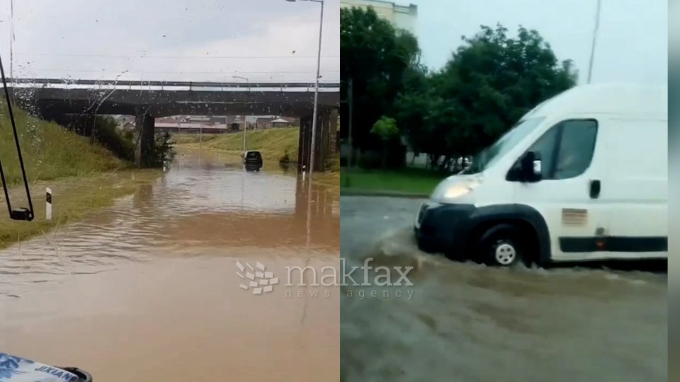 (ВИДЕО) Силно невреме го зафати Прилеп: Поплавен подвозникот на влезот во градот