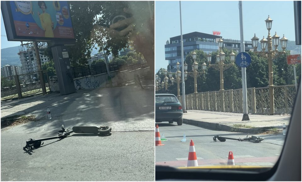 (ФОТО) Сообраќајка во центарот на Скопје: Опел удри во електричен тротинет
