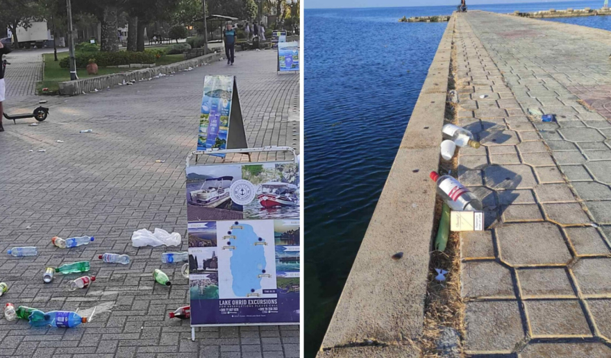 Расфрлани лименки, пластични шишиња и остатоци од храна низ Охрид од туристите