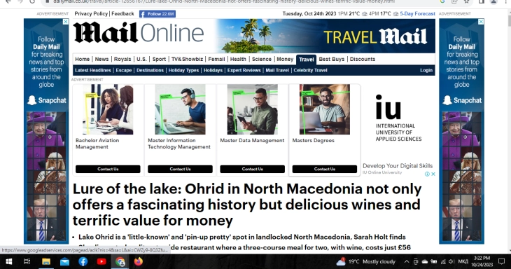 „Дејли Мејл“: Охрид во Македонија не нуди само фасцинантна историја, туку и прекрасни вина и одличен квалитет за парите