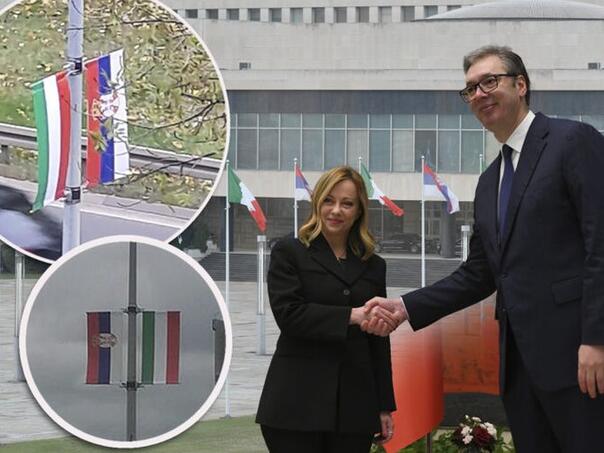 „Италија е или Унгарија“: Вучиќ ја пречека Мелони со погрешно знаме
