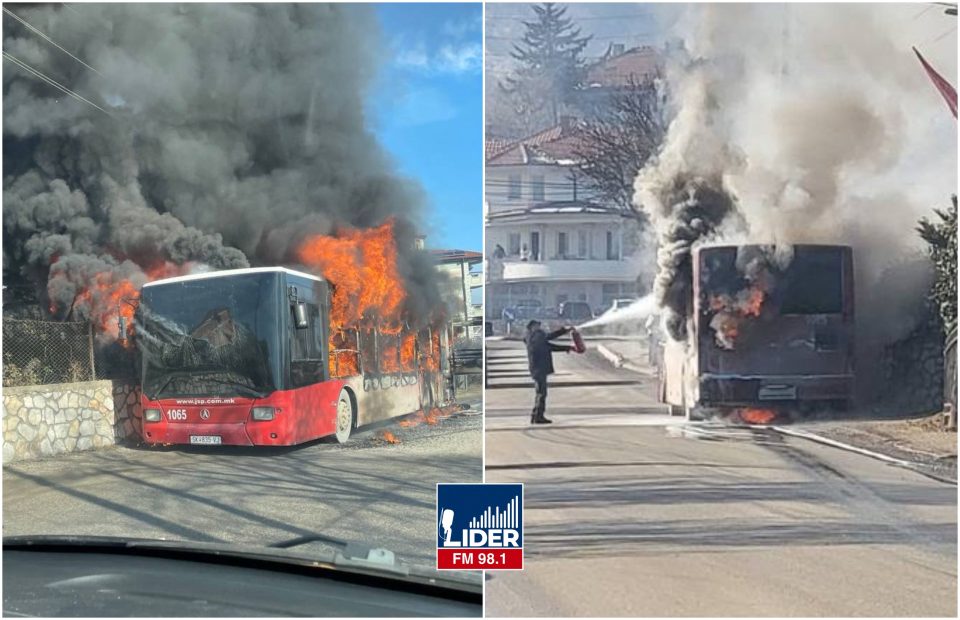 (ВИДЕО) „Патниците се спасиле во последен момент“: Се запали автобус на ЈСП во Сопиште