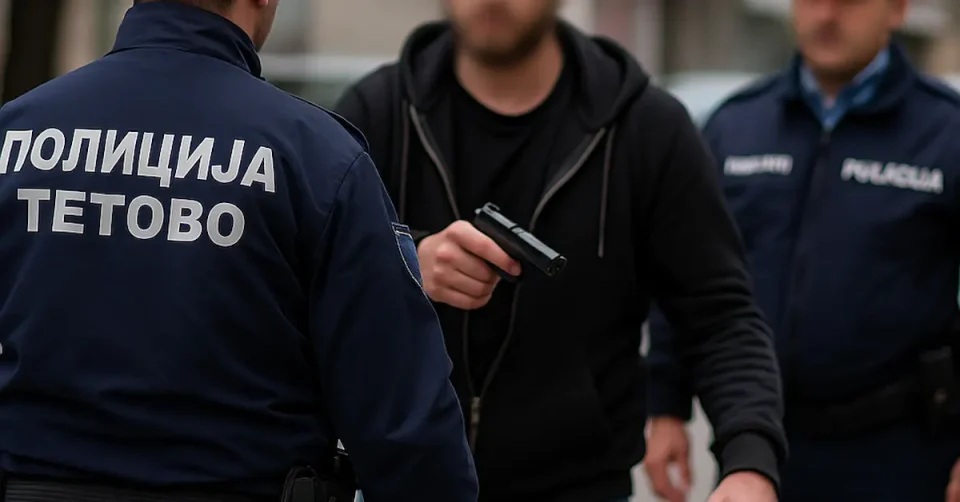 ИМ СЕ ЗАКАНУВАЛ ПИШТОЛ И НОЖ: Полицијата уапси 27-годишен тетовец и одзеде пиштол марка „Валтер“ со рамка и шест куршуми и нож