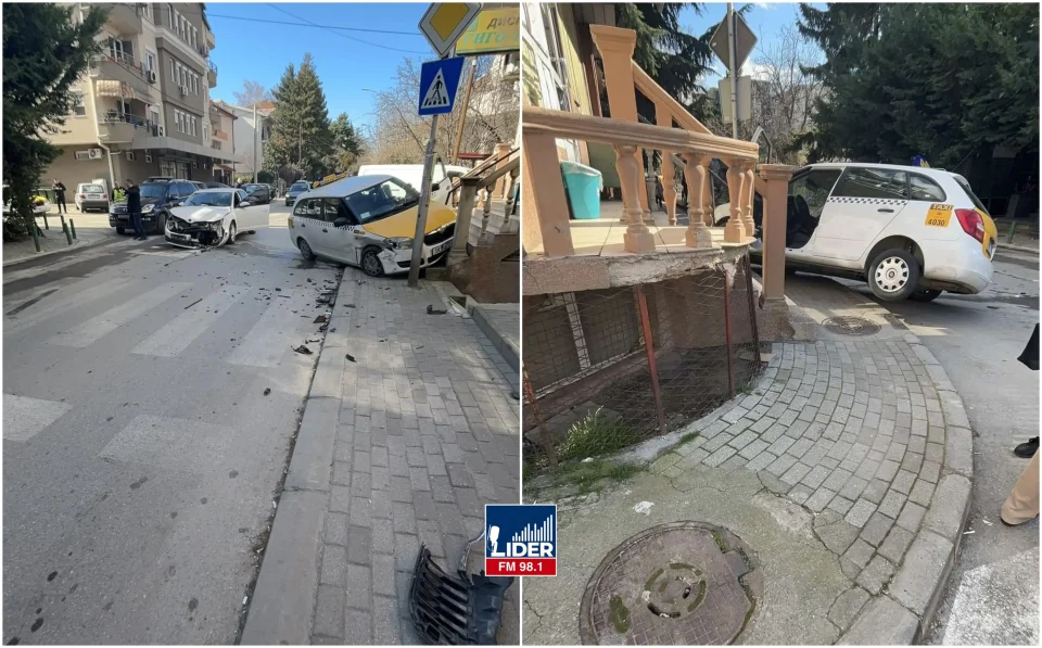 (ФОТО) ТАКСИ ВОЗИЛО ИЗЛЕТА НА СКАЛИ ОД МАРКЕТ: Тежок судир на „Востаничка“ во Црниче