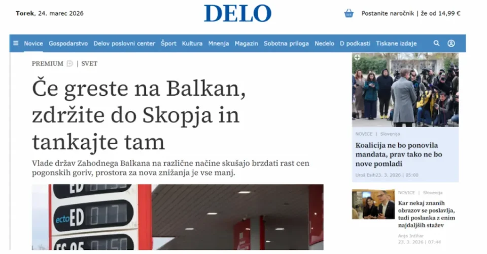 Словенечкиот весник „Дело“: Ако патувате низ Балканот, застанете во Скопје и наполнете гориво