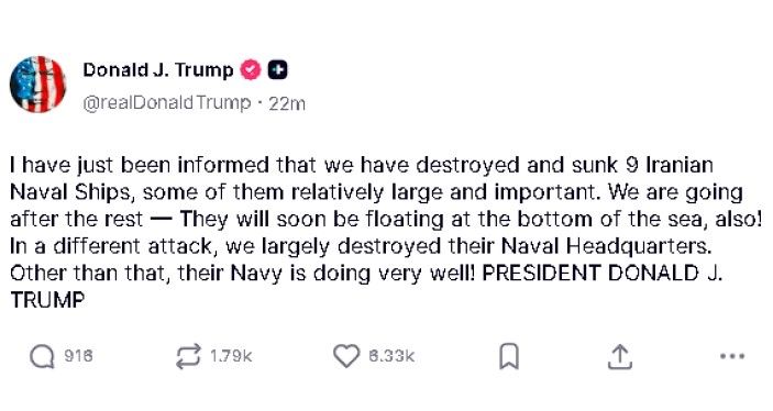 Трамп: Уништивме девет ирански воени бродови, другите наскоро ќе пловат на дното на морето