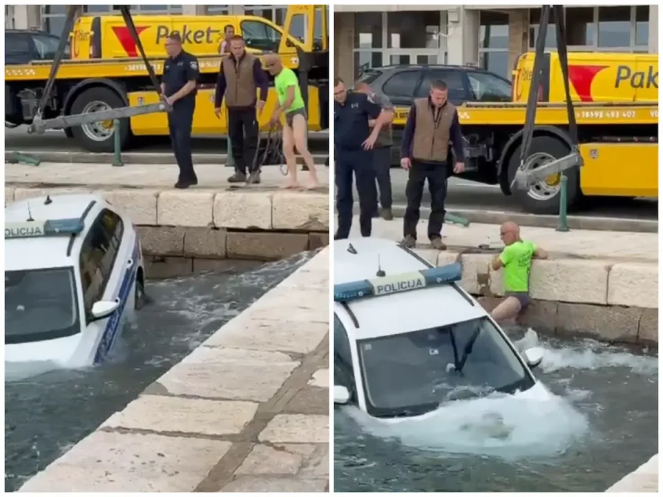 (ВИДЕО) НЕОБИЧНА СЛУЧКА ВО ХРВАТСКА: Полицаец отиде до банкомат, автомобилот заврши во море