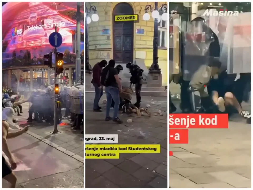 (ВИДЕО) ХАОС ПО ПРОТЕСТОТ ВО БЕЛГРАД: Судири со полицијата, приведени 23 лица, одекнуваа топовски удари