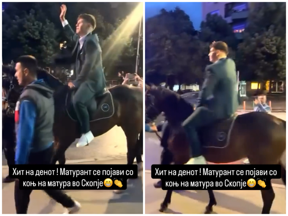 (ВИДЕО) Матурант на коњ дојава во центарот на Скопје