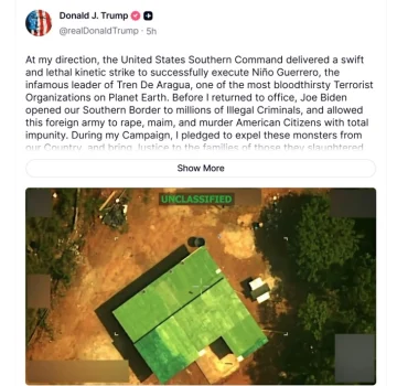 ТРАМП ТВРДИ ДЕКА Е УБИЕН НИЊО ГЕРЕРО: Лидерот на „Трен де Арагва“ ликвидиран во американски напад