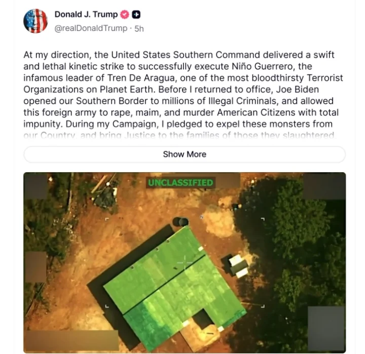 ТРАМП ТВРДИ ДЕКА Е УБИЕН НИЊО ГЕРЕРО: Лидерот на „Трен де Арагва“ ликвидиран во американски напад