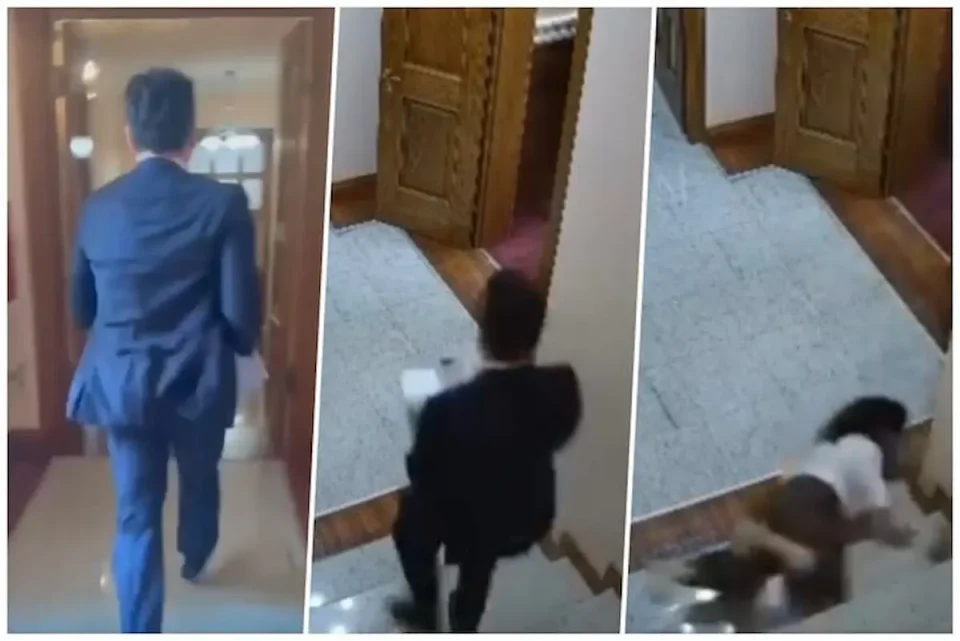 (ВИДЕО) СКАНДАЛ ВО АЛБАНСКИОТ ПАРЛАМЕНТ: Опозициски пратеник украде доверлив документ за договорот со САД