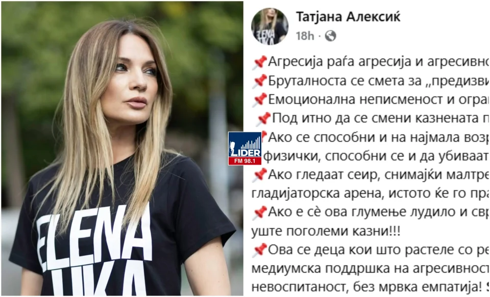 „АГРЕСИЈА РАЃА АГРЕСИЈА“: Професорката Татјана Алексиќ со остра реакција за врсничкото насилство