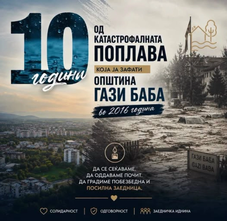 Десет години од катастрофалната поплава во населените места во општина Гази Баба