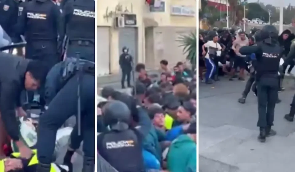 (ВИДЕО) ХАОС ВО СЕУТА: Стампедо и предупредувачки истрели при преместување на мигрантите
