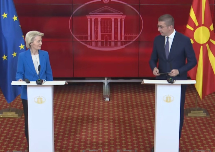 (ВО ЖИВО) Прес-конференција на претседателката на ЕK, Урсула фон дер Лајен и премиерот Христијан Мицкоски