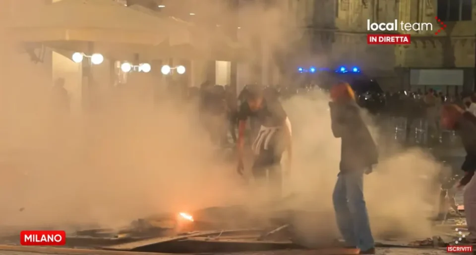 (ВИДЕО) НАСИЛНИ ПРОТЕСТИ ВО МИЛАНО И БОЛОЊА: Полицијата употреби солзавец и воден топ, има повредени и уапсени